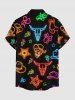 Skull Star Cactus Print Buttons Pocket Hawaii Shirt For Men -  