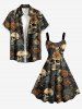 Skulls Rose Flowers Print Hawaii Tank Dress - Brun 3X