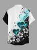 Hibiscus Flower Heart Colorblock Print Buttons Pocket Hawaii Shirt For Men - Blanc S