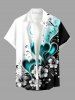 Hibiscus Flower Heart Colorblock Print Buttons Pocket Hawaii Shirt For Men - Blanc L