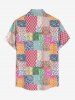 Plus Size Paisley Flower Colorful Geometric Colorblock Print Hawaii Button Pocket Shirt For Men - Rose  4XL