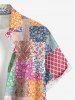 Plus Size Paisley Flower Colorful Geometric Colorblock Print Hawaii Button Pocket Shirt For Men - Rose  5XL