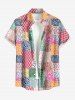 Plus Size Paisley Flower Colorful Geometric Colorblock Print Hawaii Button Pocket Shirt For Men - Rose  5XL