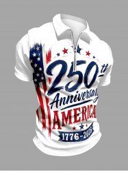Patriotic American Flag Letters Print Zipper Polo Shirt For Men -  