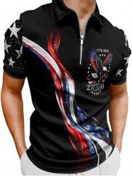 Patriotic American Flag Eagle Print Zipper Polo Shirt For Men -  