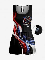 Patriotic American Flag Eagle Print Cinched Romper -  