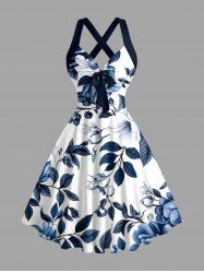 Flowers Leaf Print Crisscross Straps Bowknot Hawaii Tank Dress -  