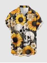 Skulls Sunflowers Print Buttons Pocket Hawaii Shirt For Men -  