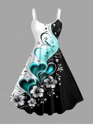 Hibiscus Flower Heart Colorblock Print Hawaii Tank Dress -  