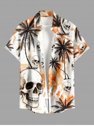Coconut Tree Skulls Print Hawaii Button Pocket Shirt For Men - Orange L