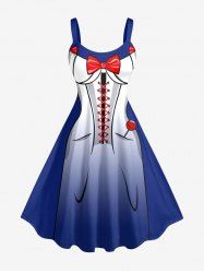Robe trapèze Hawaï à motif imprimé avec lacets et nœud papillon - Cadetblue XXS