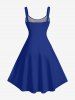 Robe trapèze Hawaï à motif imprimé avec lacets et nœud papillon - Cadetblue XXS
