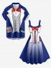 Robe trapèze Hawaii imprimé motif avec nœud à lacets - Cadetblue 3X