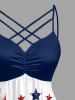 Patriotic American Flag Letters Print Ruched Crisscross Strappy A Line Dress -  