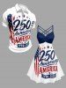 Patriotic American Flag Letters Print Ruched Crisscross Strappy A Line Dress -  