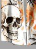 Coconut Tree Skulls Print Hawaii Button Pocket Shirt For Men - Orange L