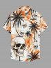 Coconut Tree Skulls Print Hawaii Button Pocket Shirt For Men - Orange L