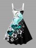 Hibiscus Flower Heart Colorblock Print Hawaii Tank Dress -  