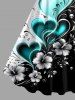 Hibiscus Flower Heart Colorblock Print Hawaii Tank Dress -  