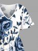 Plus Size Flowers Leaf Print Split Hawaii Midi Dress - Bleu profond XS