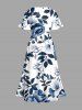 Plus Size Flowers Leaf Print Split Hawaii Midi Dress - Bleu profond XS