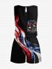 Patriotic American Flag Eagle Print Cinched Romper -  