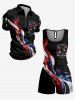 Patriotic American Flag Eagle Print Cinched Romper -  