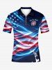 Patriotic American Flag Print Zipper Polo Shirt For Men -  