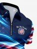 Patriotic American Flag Print Zipper Polo Shirt For Men -  