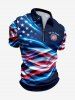 Patriotic American Flag Print Zipper Polo Shirt For Men -  