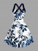 Flowers Leaf Print Crisscross Straps Bowknot Hawaii Tank Dress -  