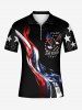 Patriotic American Flag Eagle Print Zipper Polo Shirt For Men -  