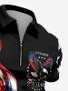 Patriotic American Flag Eagle Print Zipper Polo Shirt For Men -  