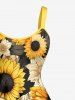 Skulls Sunflowers Print Hawaii Tank Dress - Brun Doré 3X