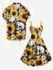 Skulls Sunflowers Print Hawaii Tank Dress - Brun Doré 3X