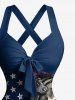 Patriotic American Flag Cross Skull Fireflame Print Crisscross Straps Bowknot Tank Dress -  