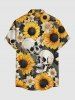 Skulls Sunflowers Print Buttons Pocket Hawaii Shirt For Men -  