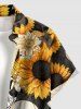 Skulls Sunflowers Print Buttons Pocket Hawaii Shirt For Men -  