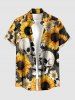 Skulls Sunflowers Print Buttons Pocket Hawaii Shirt For Men -  