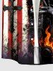Patriotic American Flag Cross Skull Fireflame Print Buttons Pocket Shirt For Men -  