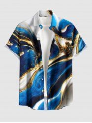 Ocean Currents Print Buttons Pocket Hawaii Shirt For Men -  