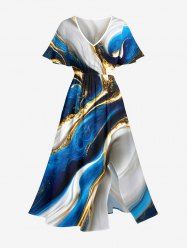 Ocean Currents Print Split Hawaii Midi Dress - Bleu 5X