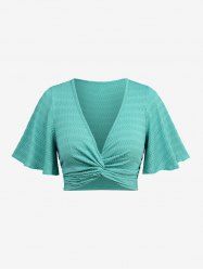 Plus Size Solid Color Textured Twist Crop Top -  