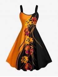 Robe bretelle Hawaii à imprimé fleurs colorblock - Orange XXS