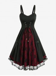 Lace Jacquard Embroidery Mock Button Lace-up A Line Dress -  