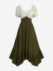 Ruched Ruffles Buckle Grommets Asymmetric Midi Dress -  
