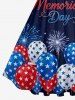 Patriotic American Flag Balloon Fireworks Letters Print Vintage Swing A Line Dress -  