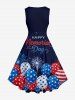 Patriotic American Flag Balloon Fireworks Letters Print Vintage Swing A Line Dress -  