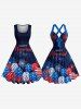 Patriotic American Flag Balloon Fireworks Letters Print Vintage Swing A Line Dress -  