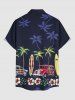 Coconut Tree Hibiscus Flower Car Print Hawaii Button Pocket Shirt For Men - Bleu de Minuit L
